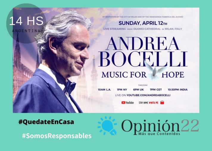 Andrea Bocelli cantará al mundo este Domingo de Pascua 